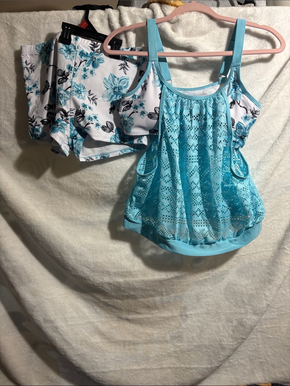 Aqua Crochet Overlay Tankini Top - Women